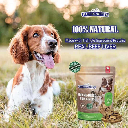 Nutri Bites Freeze Dried Beef Liver Dog & Cat Treats, 9 oz | Healthy Pet Training Treats or Food Topper | All Natural, Sin...