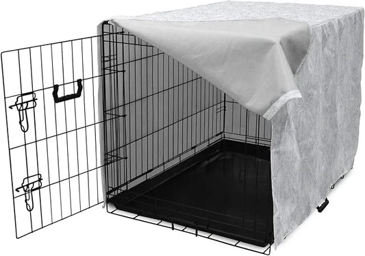 Ambesonne Grey and White Dog Crate Cover, Doodle Style Botanical Leaves Pattern Shabby Ornamental, Easy to Use Pet Kennel ...