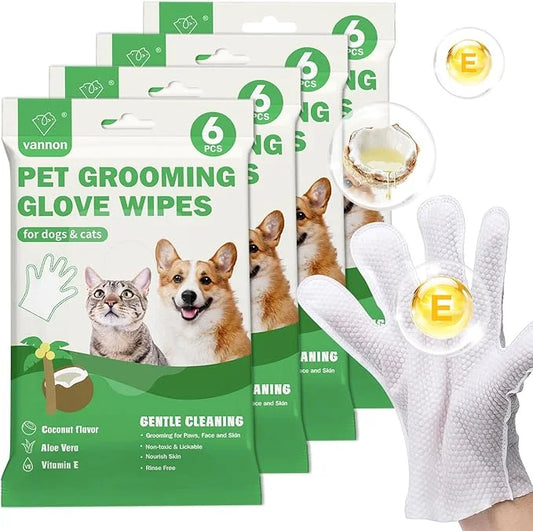 Vannon Extra Thick Pet Bathing Wipes for Dogs & Cats, Cleaning & Odor-Controlling Grooming Gloves, Nourish Fur Glove Wipes...