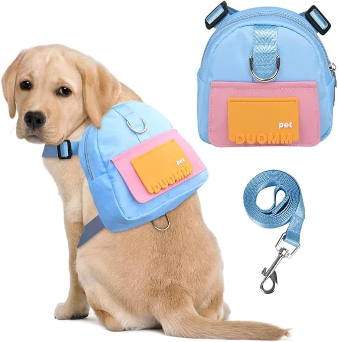 Dog Backpack Harness with Leash,Cute Pet Puppy Backpacks Bulid-in Dog Poop Bag Dispenser,Adjustable Pets Self Carrier Bag ...