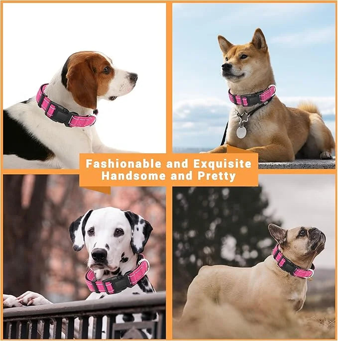 2 Pack Reflective Dog Collar with Safety Locking Buckle, Adjustable Soft Breathable Comfortable Nylon Pet Collar for Small...
