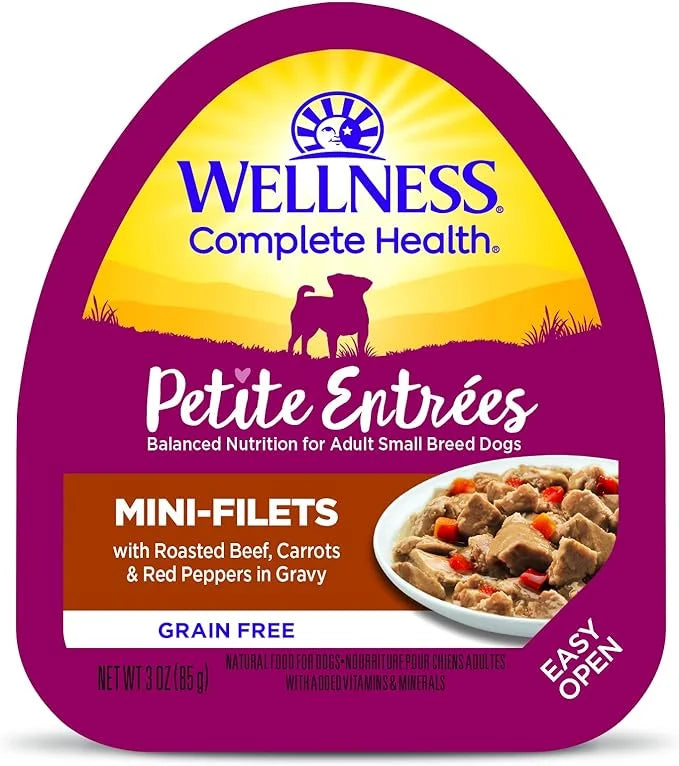 Wellness Petite Entrees Mini Fillets Grain Free Natural Wet Small Breed Dog Food, Roasted Beef, Carrots & Red Peppers, 3-O...
