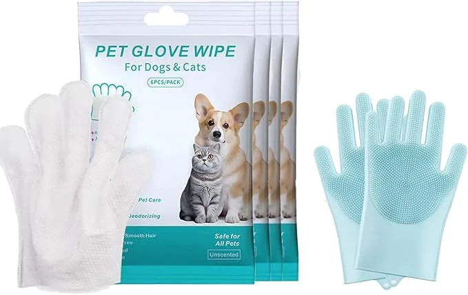 Pet Grooming Glove Wipes Combination,Pet Bathing Wipes for Dogs & Cats, Cleaning & Deodorizing Grooming Gloves, Nourish Fu...