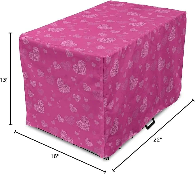 Lunarable Love Dog Crate Cover, Romantic Theme Abstract Heart Shapes Valentines Day 14th February Design, Easy to Use Pet ...