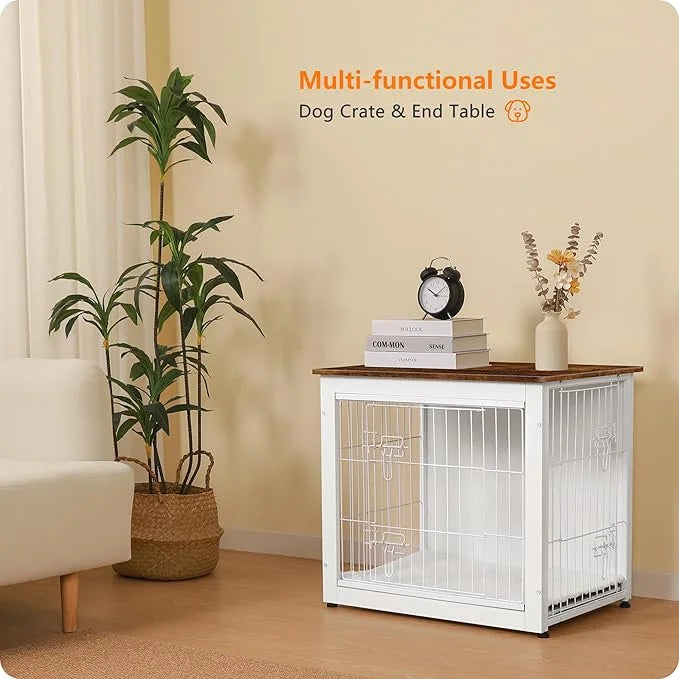 DWANTON Dog Crate Furniture with Cushion, Wooden Kennel Table with Double Doors, Indoor Dog House, Small/Medium/Large Size...