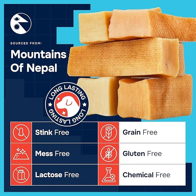 100% Natural Yak Cheese Himalayan Made Dog Chews All Breeds - Lactose Free Yak Chews for Small Medium & Large Dogs - Denta...