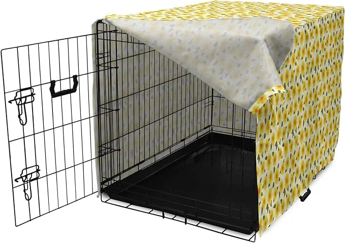 Lunarable Daffodil Dog Crate Cover, Retro Abstract Small Bedding Plants Flourishing Meadow Girls Design, Easy to Use Pet K...