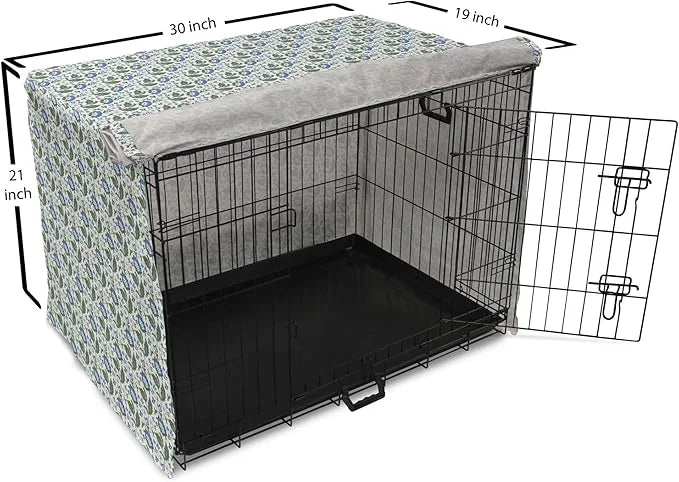 Lunarable Jacobean Dog Crate Cover, Herbal Pattern Pastoral Vintage Rustic Wedding Inspired Foliage Springtime, Easy to Us...