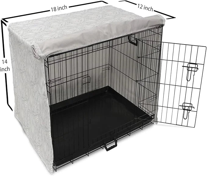 Ambesonne Grey and White Dog Crate Cover, Doodle Style Botanical Leaves Pattern Shabby Ornamental, Easy to Use Pet Kennel ...