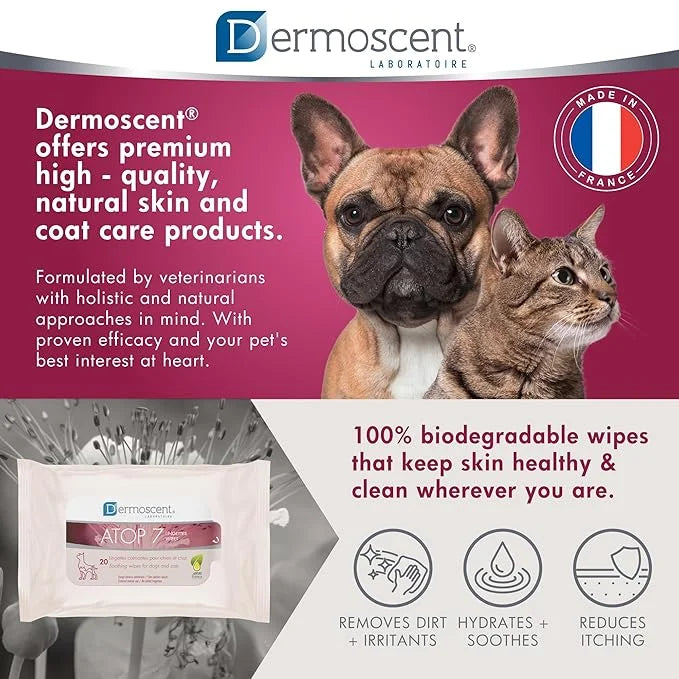 Dermoscent ATOP 7 Wipes for Dogs and Cats | Soothing Cleansing Care for Sensitive Skin | Travel-Friendly - Product Image