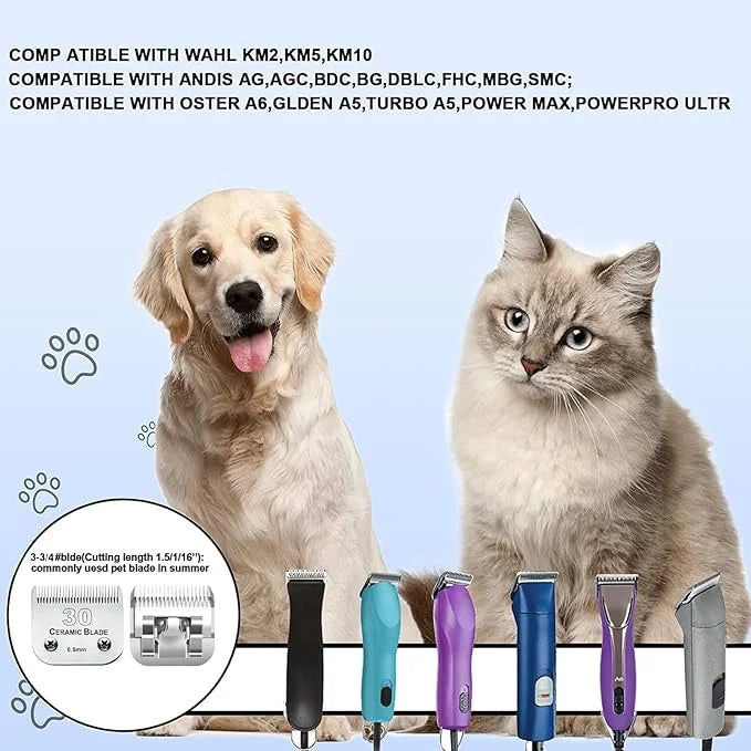 #30 Blade Dog Grooming Clipper Replacement Blades Compatible with Andis/Wahl/Oster Dog Clippers,Detachable Ceramic Blade &...