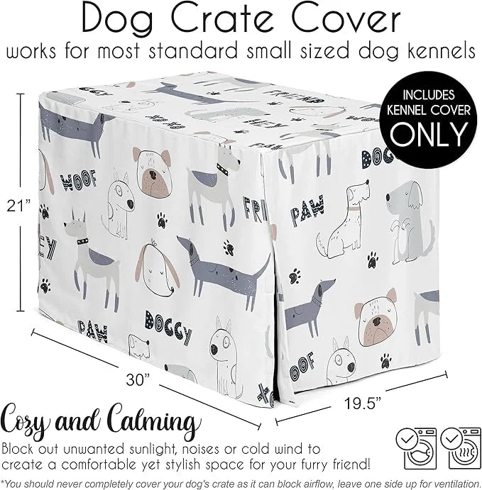 Sweet Jojo Designs 30in. Small/Medium Dog Crate Cover (Cartoon Puppy Print) Pet Cage, Kennel Covers (Neutral, Modern, Bull...