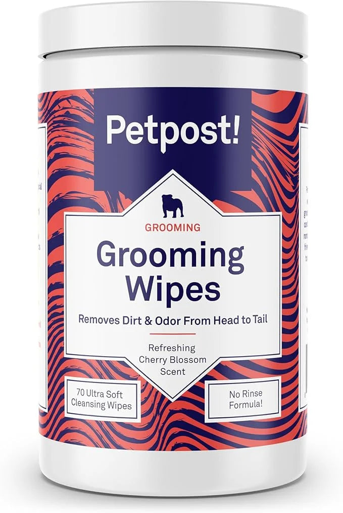 Petpost | Grooming Wipes for Dogs - Large, Deodorizing Wipes with Cherry Blossom Scent - 70 Ultra Soft Cotton Pads in Clea...