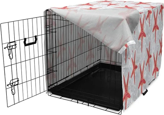 Lunarable Starfish Dog Crate Cover, Tropical Ocean with Sea Bubbles on Wavy Spiral Backdrop, Easy to Use Pet Kennel Cover ...