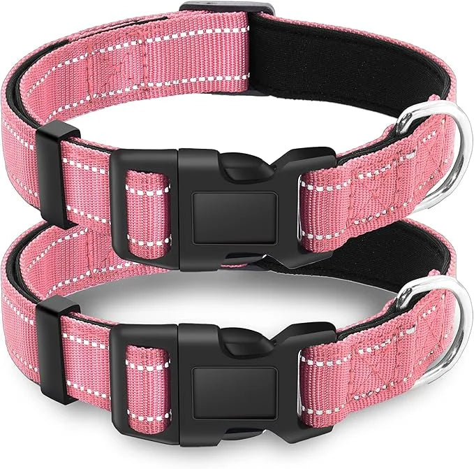 2 Pack Reflective Dog Collar with Safety Locking Buckle, Adjustable Soft Breathable Comfortable Nylon Pet Collar for Small...