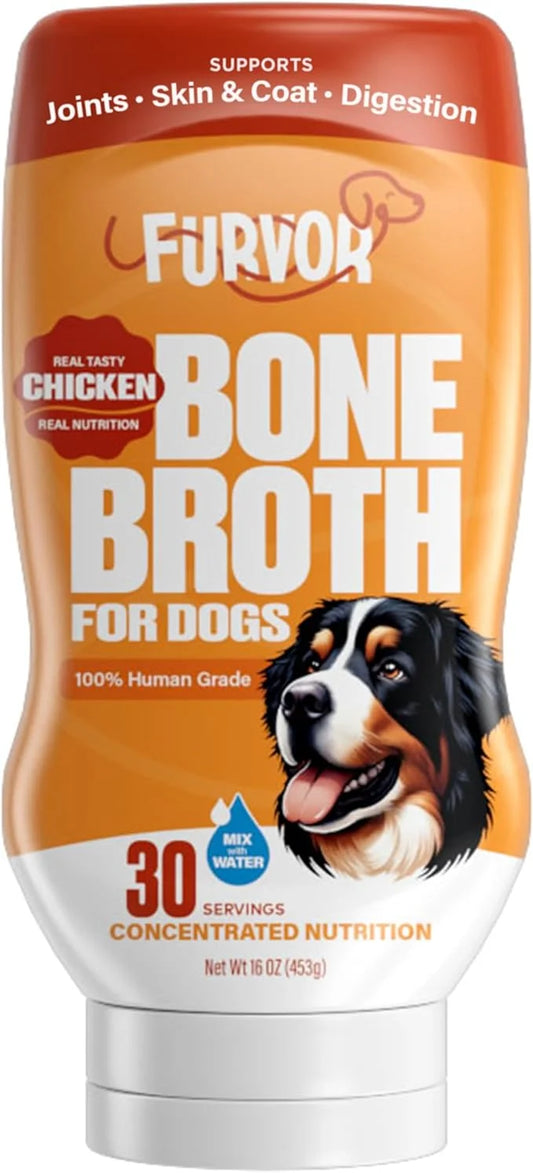 Chicken Bone Broth for Dogs - Collagen Protein Supplement for Digestion, Mobility, Coat, Immunity, Healthy Dog Food Topper...