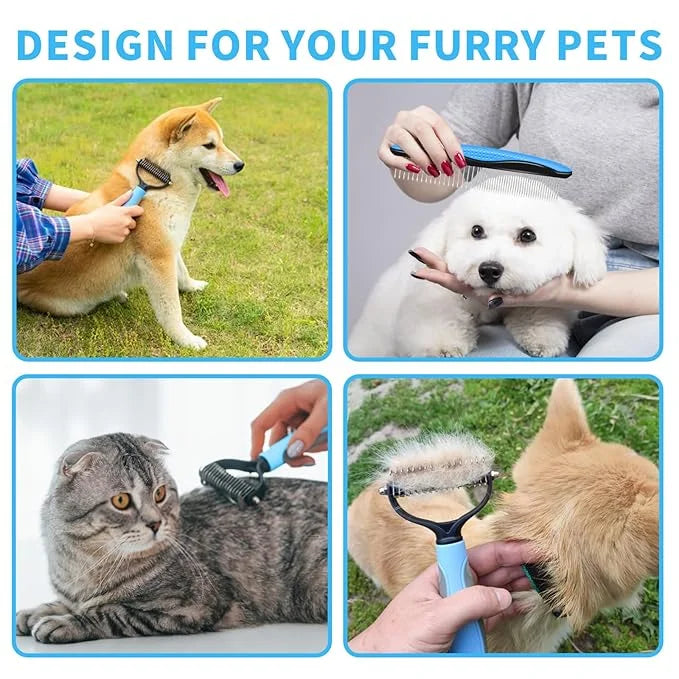 2 in 1 Pet Grooming Comb for Cats and Dogs – Stainless Steel Teeth and TPR Design for Detangling, Deshedding, and Demattin...