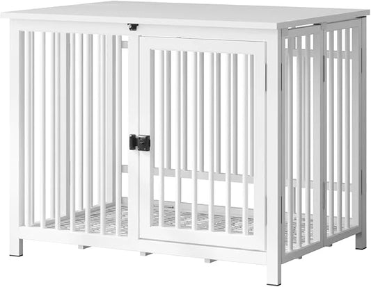 Heavy Duty Dog Crate Furniture, Fully Assembled exc. Locks, All Metal Frame & Wooden Tabletop, Modern Kennel for Small Dog...