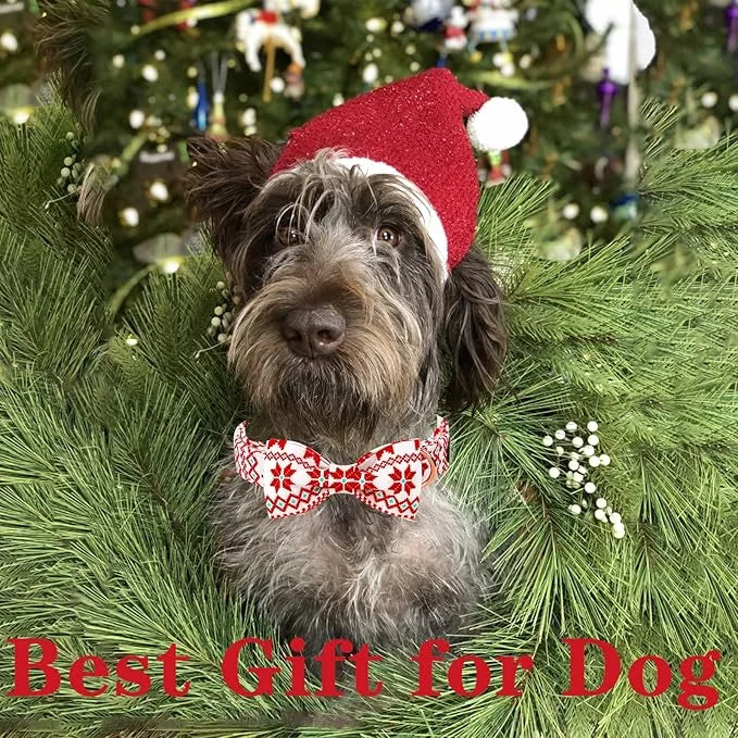 Unique style paws Christmas Dog Collar with Bow Tie Red White Grid Cotton Collar Adjustable Puppy Plaid Collar for Small M...