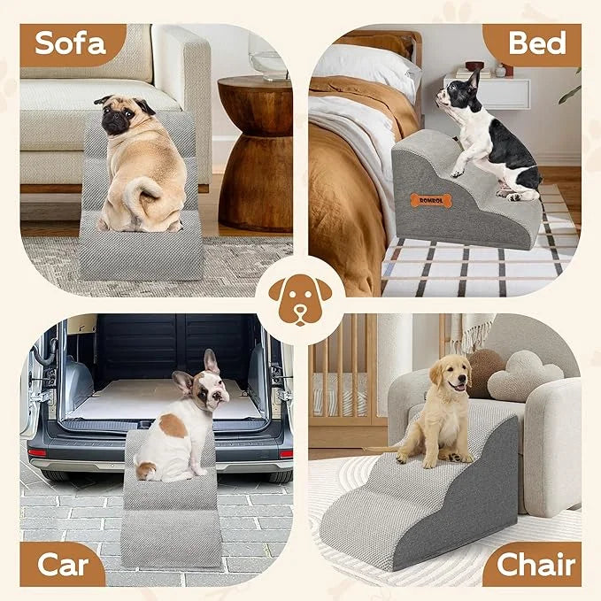 Romrol Dog Stairs Ramp for Beds Couches, Extra Wide Pet Steps with Durable Non-Slip Waterproof Fabric Cover, Pets Slope St...