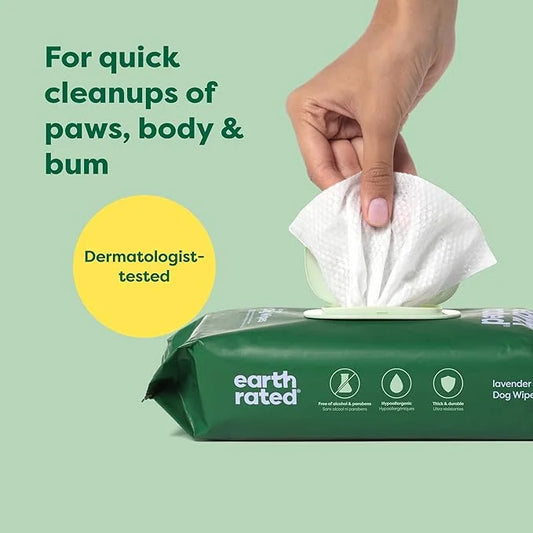 Earth Rated Dog Grooming Wipes, Hypoallergenic, Cleaning and Hydrating, for Paws, Body and Butt, Lavender Scented, 400 Cou...