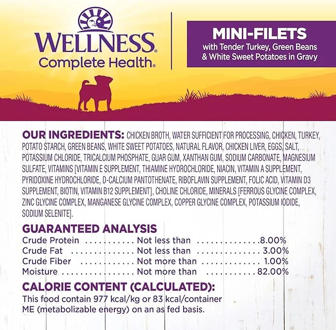 Wellness Natural Pet Food Petite Entrees Mini Fillets Natural Wet Small Breed Dog Food, Tender Turkey, Green Beans & White...