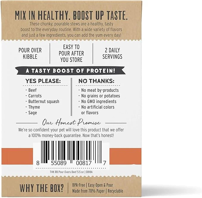 The Honest Kitchen Bone Broth POUR OVERS Wet Toppers for Dogs (12 Pack), 5.5 oz - Beef Stew - Product Image