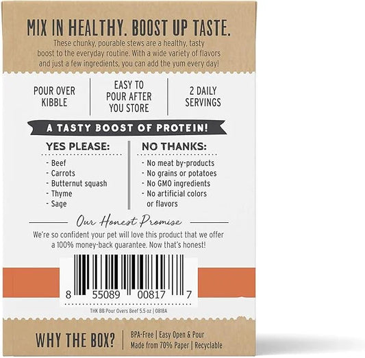The Honest Kitchen Bone Broth POUR OVERS Wet Toppers for Dogs (12 Pack), 5.5 oz - Beef Stew - Product Image