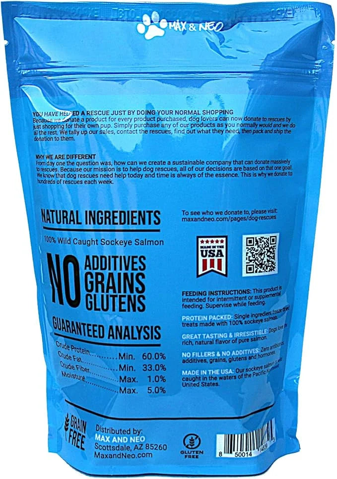 Max and Neo Freeze Dried Wild Caught Sockeye Salmon Dog Treats - Single Ingredient, Wild Caught Pacific Northwest Sockeye ...