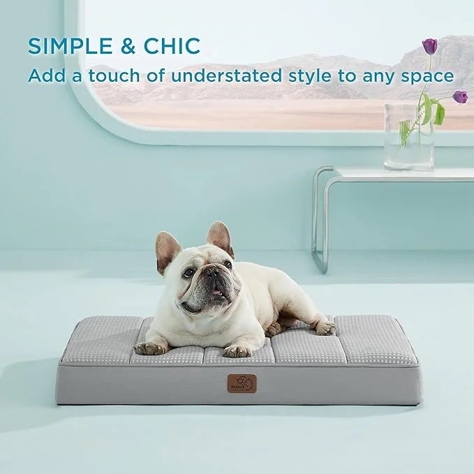 Bedsure Cooling Gel Foam Dog Bed for Large Dogs, Waterproof Orthopedic Egg Foam Dog Bed for Outdoor, Summer Comfort Pet Ma...