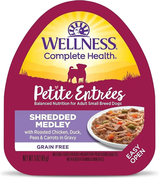 Wellness Petite Entrées Shredded Medley with Roasted Chicken, Duck, Peas & Carrots, 3-Ounce Cup (Pack of 12) - Product Image