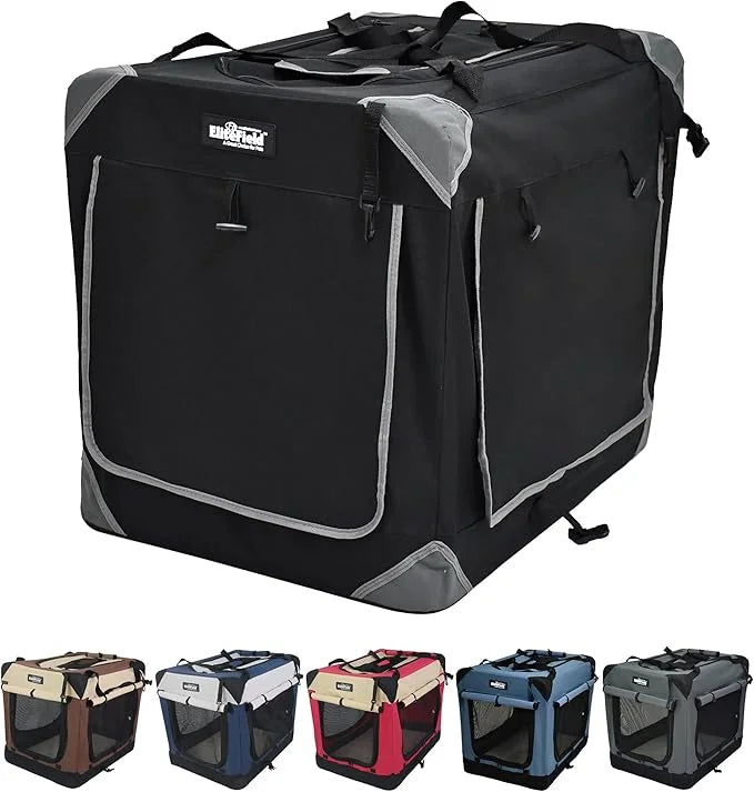EliteField 4-Door Folding Soft Dog Crate with Curtains, Carrying Bag and Fleece Bed (2 Year Warranty), Indoor & Outdoor Pe...