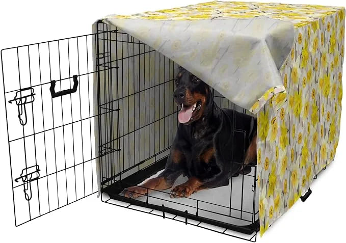 Lunarable Daffodil Dog Crate Cover, Gentle Nature Theme Blooming Spring Season Realistic Romantic Bedding Plants, Easy to ...