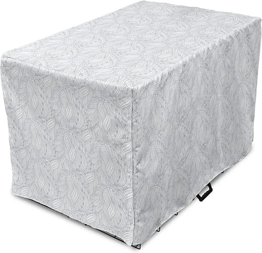 Ambesonne Grey and White Dog Crate Cover, Doodle Style Botanical Leaves Pattern Shabby Ornamental, Easy to Use Pet Kennel ...