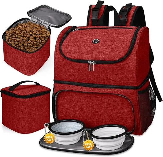 BAGLHER Pet Travel Bag, Double-Layer Pet Supplies Backpack (for All Pet Travel Supplies), Pet Travel Backpack with 2 Silic...