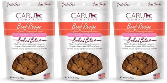 Caru - Soft n’ Tasty Baked Bites - Beef Bites Dog Treats - Flavorful Training Treats - 4 oz Bags - Pack of 3 - Product Image