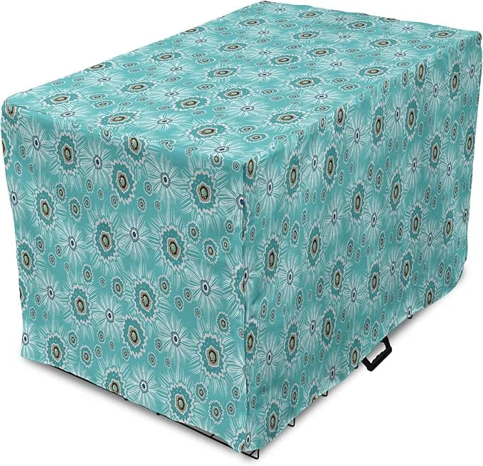 Lunarable Abstract Dog Crate Cover, Surreal and Flourishing Botanical Floral Ornaments Pattern, Easy to Use Pet Kennel Cov...