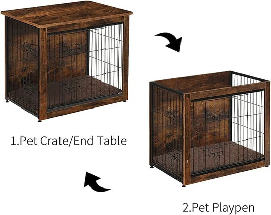 DWANTON Dog Crate Furniture with Cushion, Wooden Kennel Table with Double Doors, Indoor Dog House, Medium Size, 32.5" L, R...