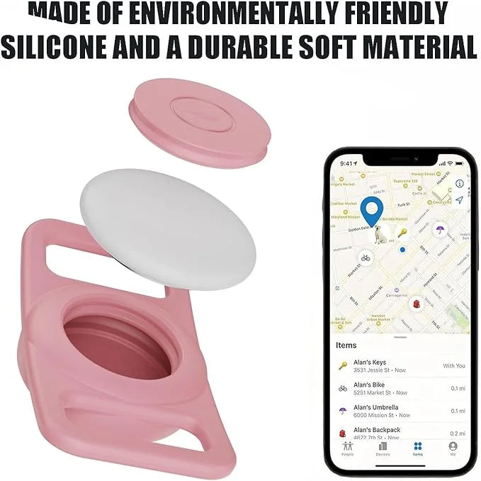 2 Pcs Pink Anti Lost Silicone Protective Case Compatible with Airtag for Dog Cat Pet Collar - Product Image