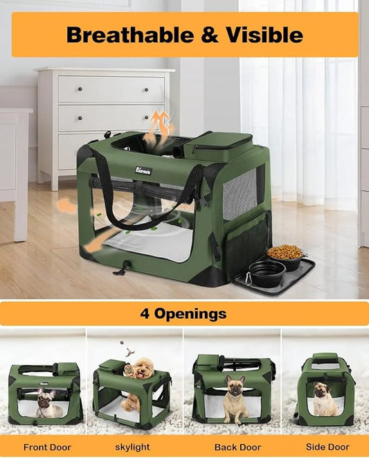 Extra Large Dog Crate with 2 Foldable Bowl, 36 Inch Collapsible Travel Dog Crate Kennel with Soft Blanket for Medium Dogs,...