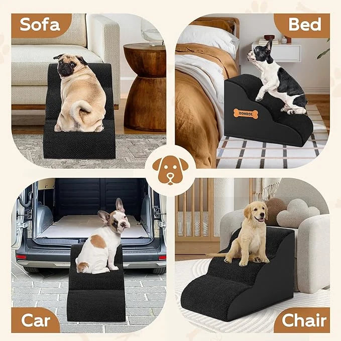 Romrol Dog Stairs Ramp for Beds Couches, Extra Wide Pet Steps with Durable Non-Slip Waterproof Fabric Cover, Pets Slope St...