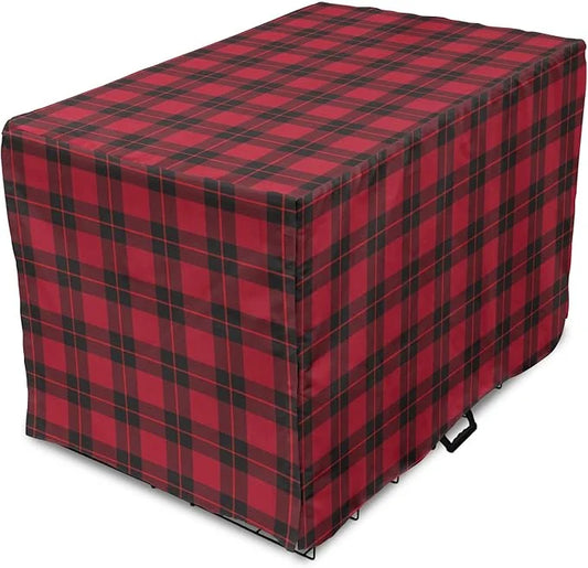 Lunarable Plaid Dog Crate Cover, Geometrical Scottish Ornament Folkloric Celtic Fashion Elements, Easy to Use Pet Kennel C...