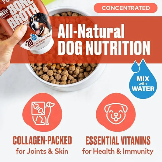 Chicken and Beef Bone Broth for Dogs - Collagen Protein Supplement for Digestion, Mobility, Coat, Healthy Dog Food Topper,...
