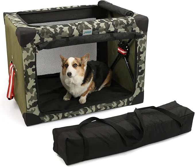 4 Door Portable Folding Dog Soft Crate, Quick Portable with Mesh Mat,Strong Steel Frame,Washable Fabric to Protect Pour pe...