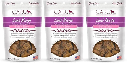 Caru - Soft n’ Tasty Baked Bites - Lamb Bites Dog Treats - Flavorful Training Treats - 4 oz Bags - Pack of 3 - Product Image