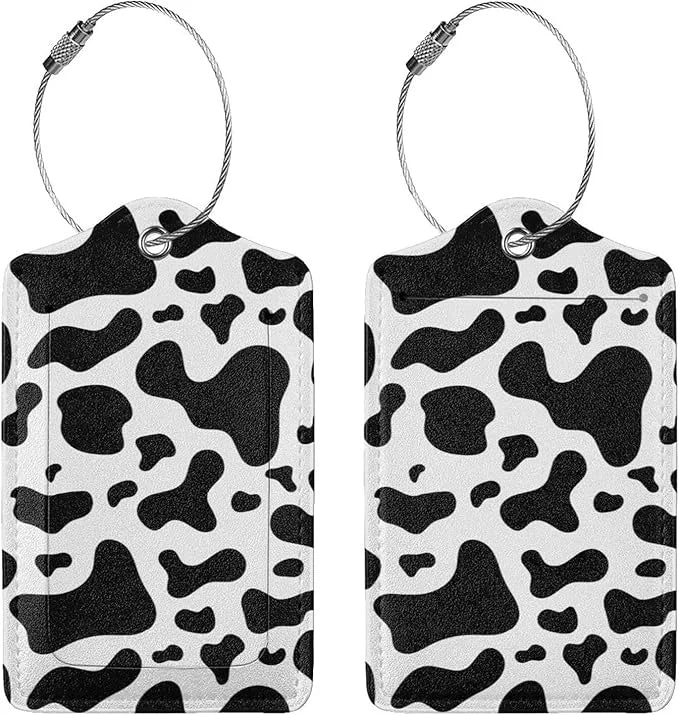 2 Pcs Cow Print Luggage Tag for Suitcase, Identifiers Privacy Cover ID Label with Steel Loop, Cute Cow Decor Tags Birthday...