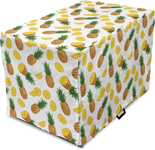 Lunarable Pineapple Dog Crate Cover, Sliced in Half Ananas Exotic Fruit Rhythmic Retro Look Print, Easy to Use Pet Kennel ...