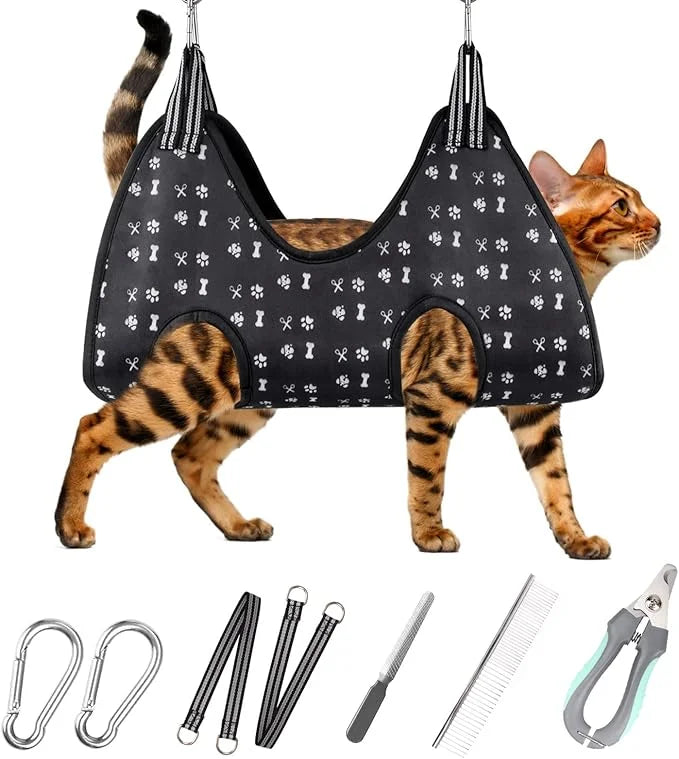 Pet Grooming Hammock Harness for Nail Trimming (XS 12lb), Sling Holder Hanger for Nail Clipping with Clippers, File, and C...