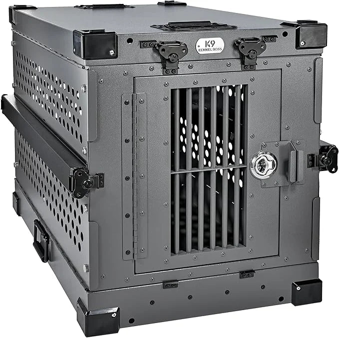 Heavy Duty Fully Collapsible Powder-Coated Aluminum Dog Crate - Small (Gray) - Product Image