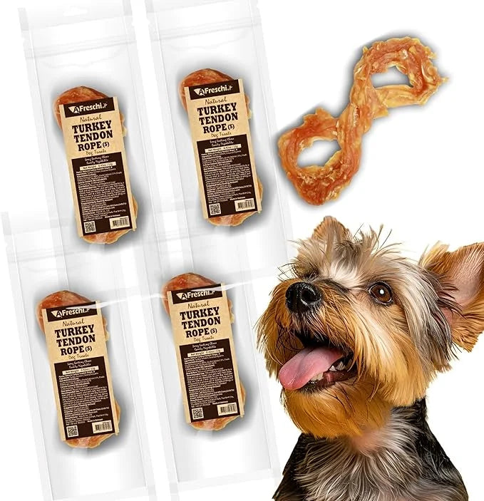 Afreschi Natural Turkey Tendon Rope (S) Pack of 4, Dog Treats for Signature Series, All Natural Human Grade Puppy Chew, Tu...